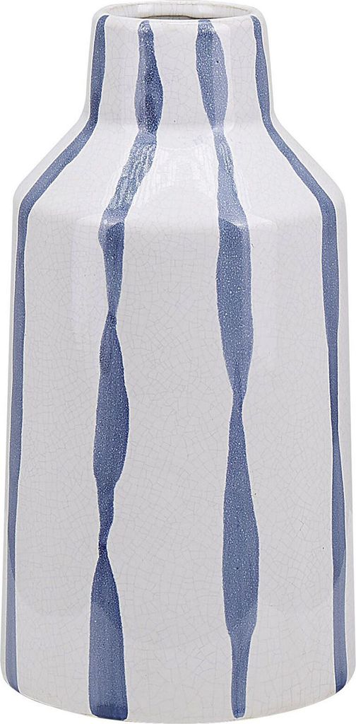 BELIANI Blumenvase Weiß Steinzeug 22 cm mit Streifen Vintage Retro Deko Accessoires Wohnzimmer Schlafzimmer Flur Eingangsbereich Kamin