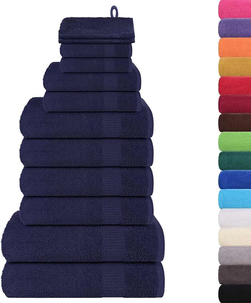 Cura del Corpo con vidaXL FROGN: Set 12 Asciugamani Cotone Navy Blu
