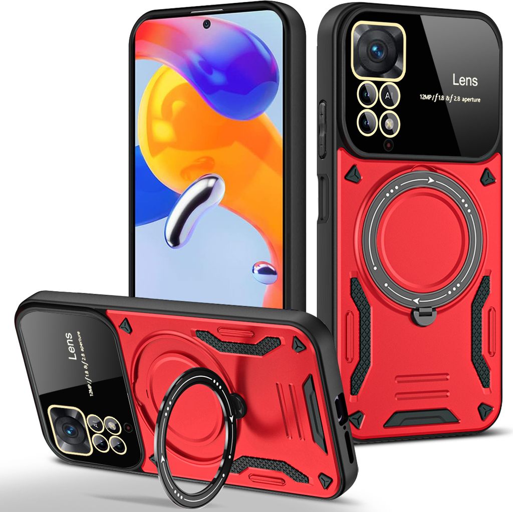 Rüstung Handyhülle für Xiaomi Redmi Note 11 Pro/Note 12 Pro 4G Dual-Layer Ringhalter Ständer Hülle Rot