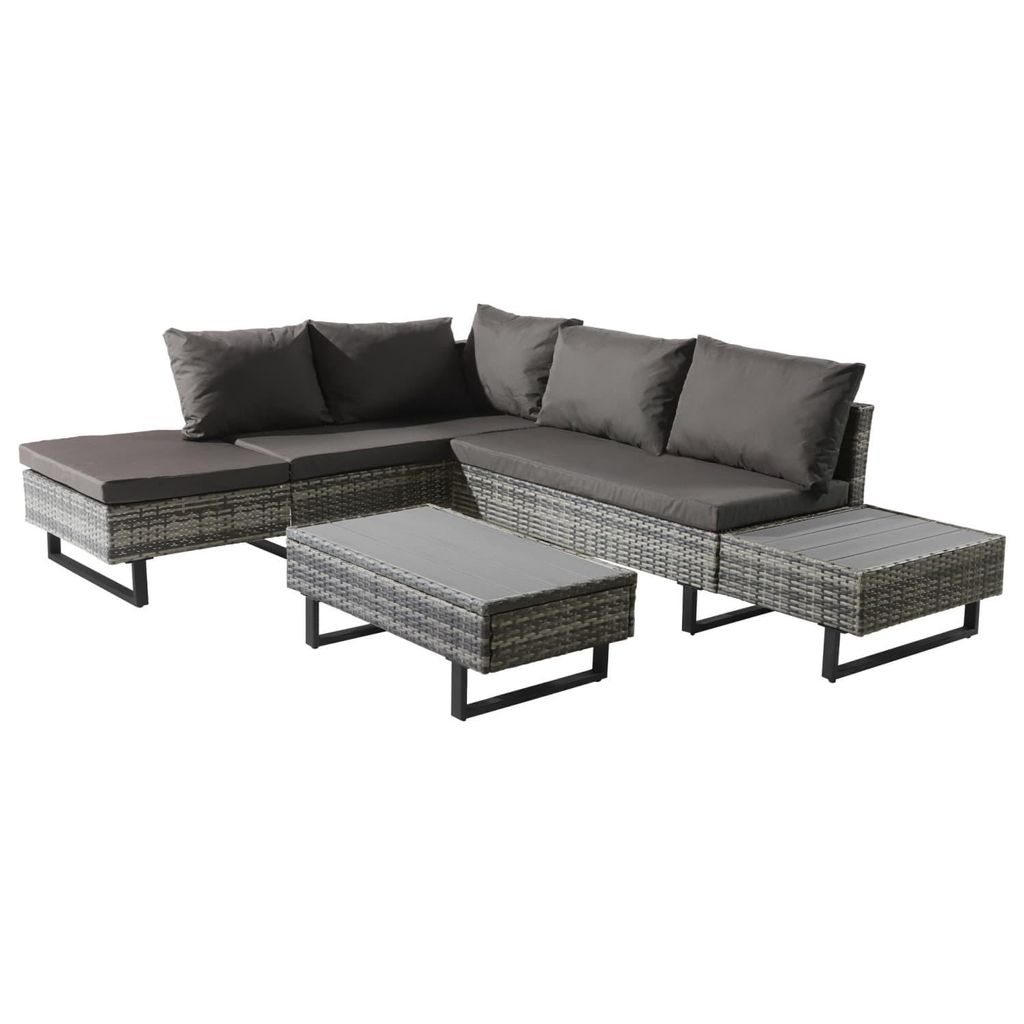 Poly-Rattan-Garnitur,Gartengarnitur,Gartenmöbel-Sets,Gartenlounge,Lounge mit Ecksofa, Tisch,Auflagen, abnehmbarer und waschbarer Stoffbezug