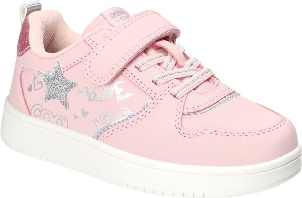 AMERICAN CLUB ES183 Solide Kinderschuhe mit Klettverschluss, Sneaker für Mädchen, modische Kinderschuhe, Innensohle aus Naturleder, Casual, Rosa 27