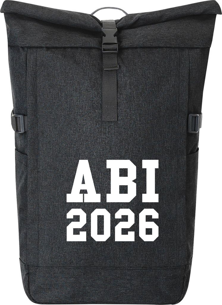 Huuraa Kurierrucksack ABI 2026 Abitur 30-44 Liter Black Melange Fairtrade Rolltop Rucksack Geschenkidee