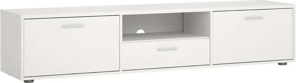 Meuble TV Gain de Place Blanc Giaele pour Cacher les Câbles du Salon