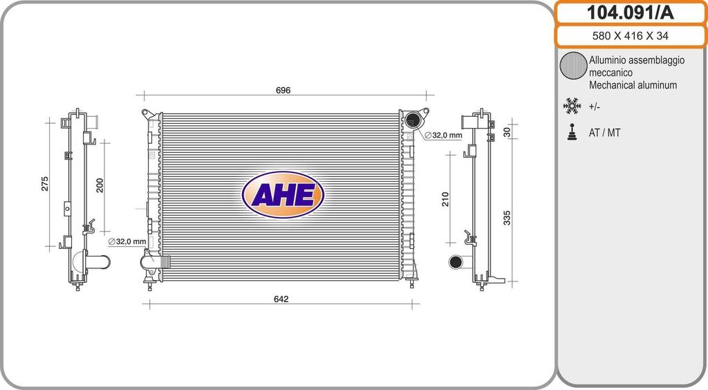 AHE 104.091/A Kühler Wasserkühler Motorkühler für MINI Schrägheck (R50, R53) Cabrio (R52)
