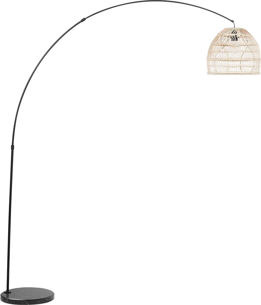 Lampadaire Guaviare en métal noir et abat-jour en rotin tressé 150cm