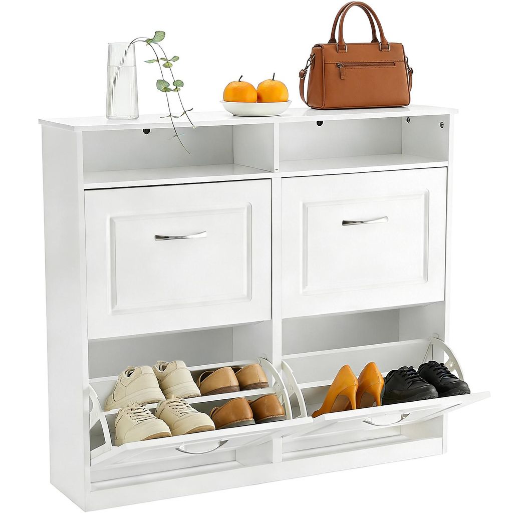 Schuhschrank Schmal mit 4 Klappen , Schuhkipper, Schuhkommode Geeignet für Flure, Eingangsbereiche, Wohnzimmer und Schlafzimmer, 104 x 89 x 23 cm