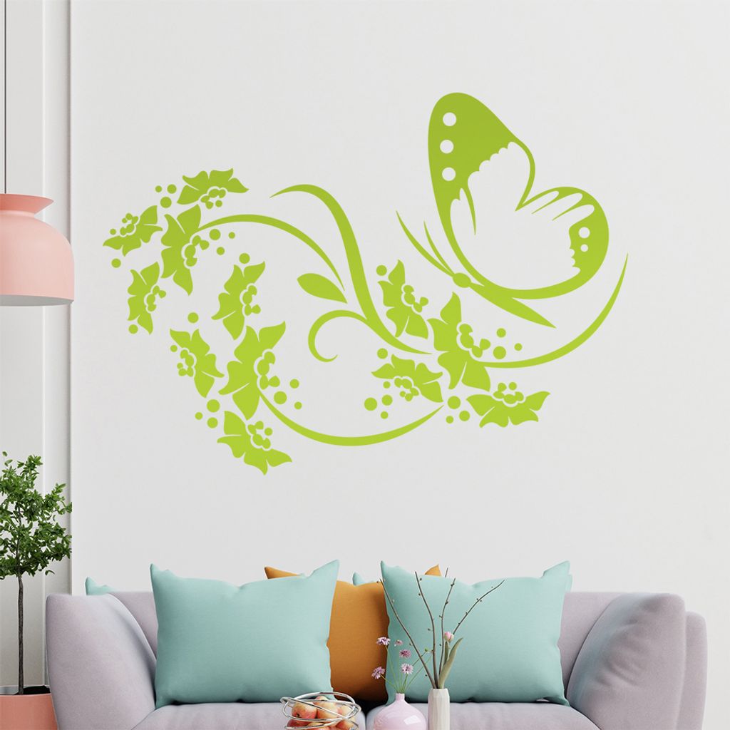 Falter Schmetterling Blüte Wandtattoo in 6 Größen - Wandaufkleber Wall Sticker - Dekoration, Küche, Wohnzimmer, Schlafzimmer, Badezimmer