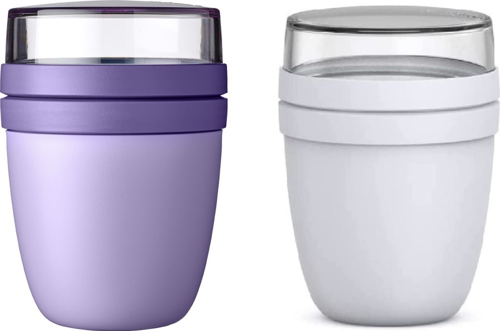 Mepal | Lunchpot Ellipse Mixed | Vivid Lilac + Cool Grey | Müslibecher to go | Unterteilung für Joghurt & Müsli | 500 ml + 200 ml | Geeignet fü...