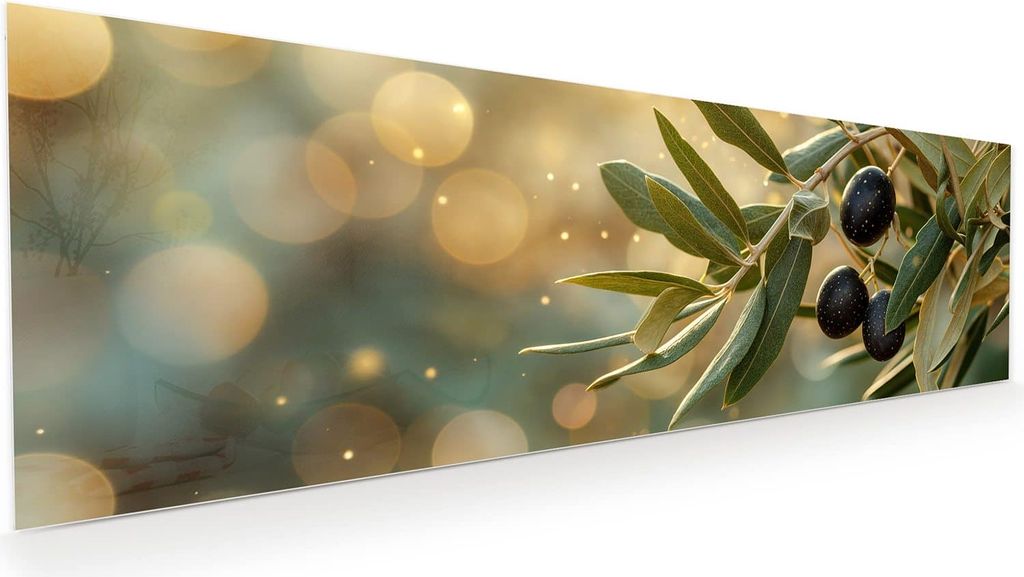Glasbild 120x40cm in XXL für Wohnzimmer, Schlafzimmer Motiv Olivenzweig