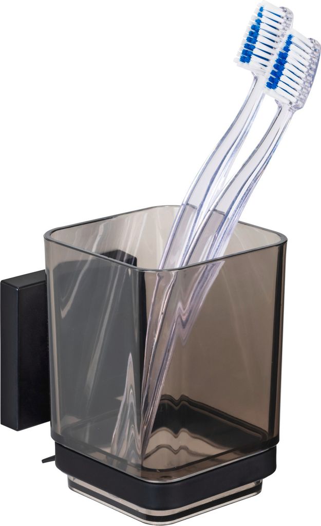 WENKO Vacuum-Loc Zahnputzbecher Mod. Quadro Schwarz, Befestigen ohne Bohren