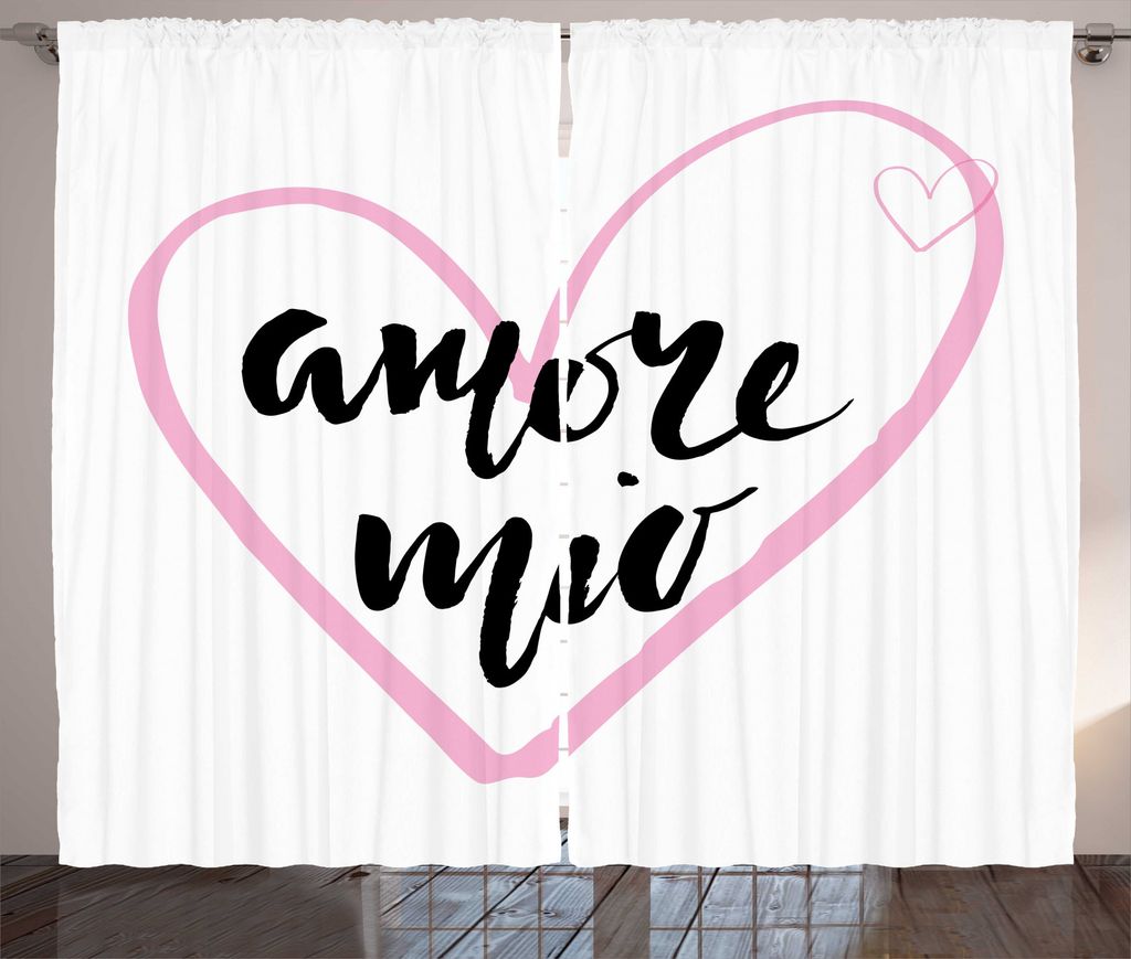 ABAKUHAUS Amore Zitat Rustikaler Vorhang, Meine Liebe mit Herz, Wohnzimmer Universalband Gardinen mit Schlaufen und Haken, 280 x 175 cm, Baby Pink ...