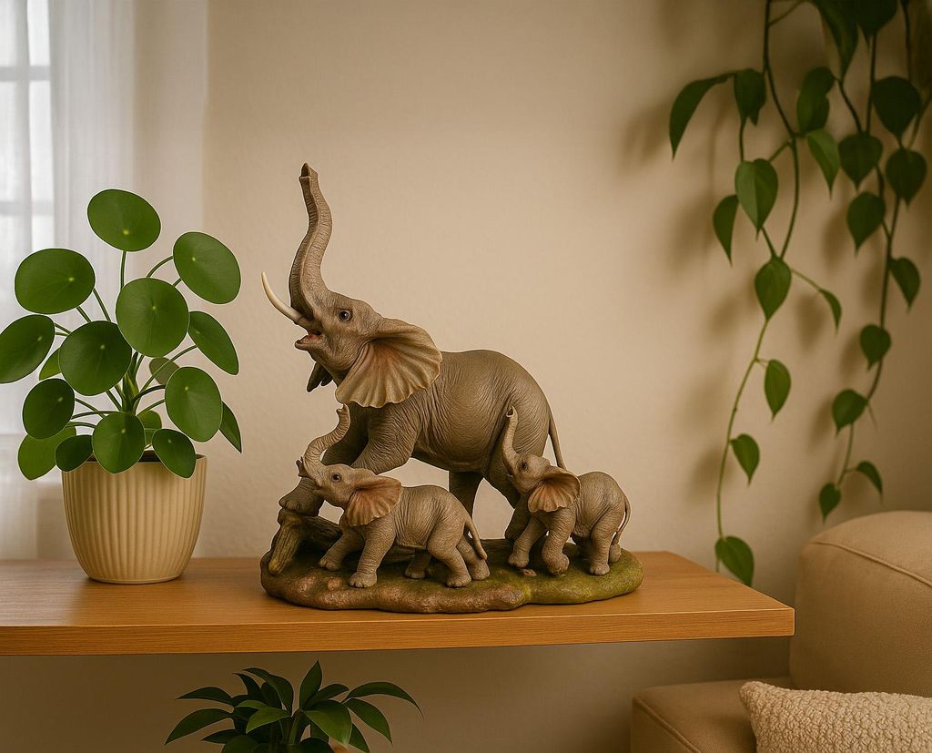 Kremers Schatzkiste Elefantenmama mit Jungem - Deko Figur Skulptur Afrika 25 cm