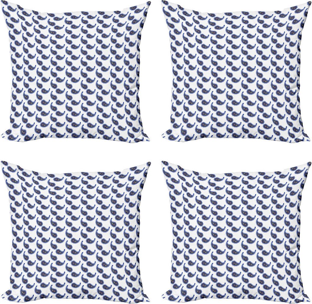 ABAKUHAUS Paisley Kissenbezug Set (4 Stück), Abstrakt Folkloric, Moderner Doppelseitiger Digitaldruck, 60 cm x 60 cm, Royal Blue Weiß