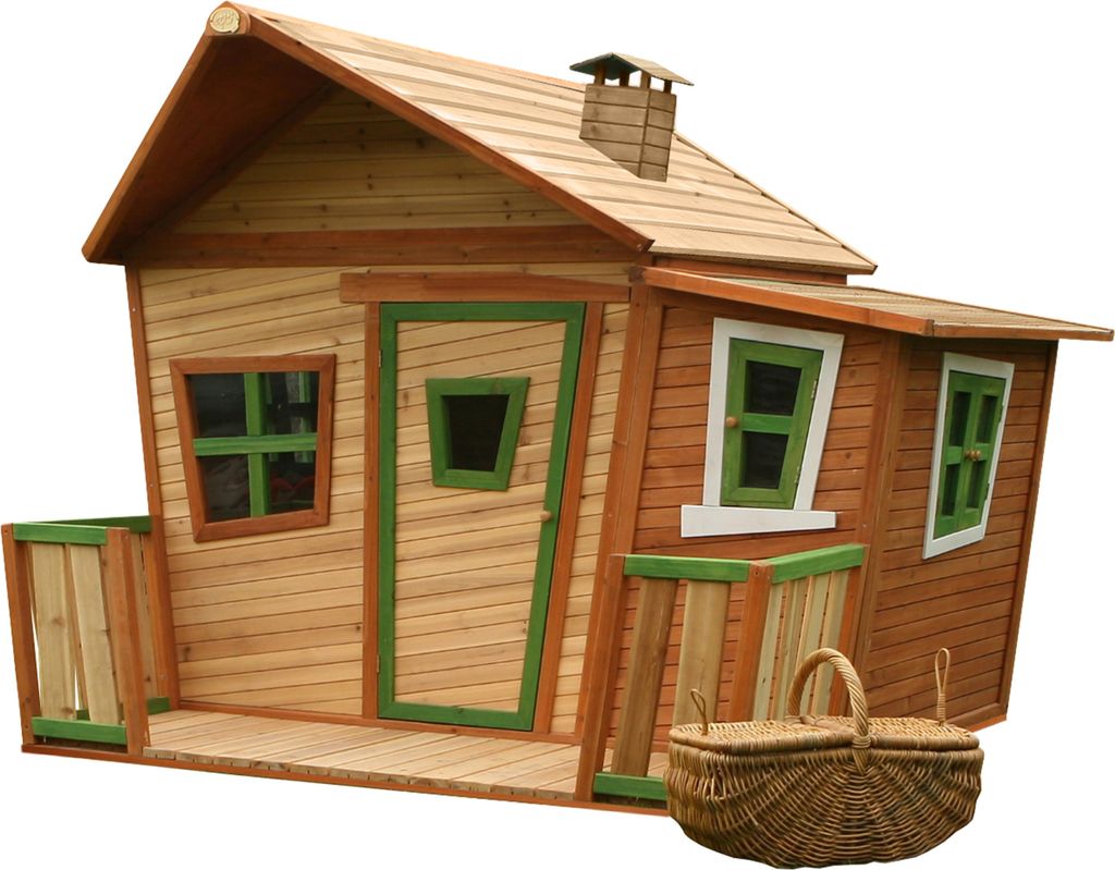 AXI Spielhaus Lisa aus Holz | Outdoor Kinderspielhaus mit Veranda für den Garten in Braun & Grün | Gartenhaus für Kinder mit Fenstern