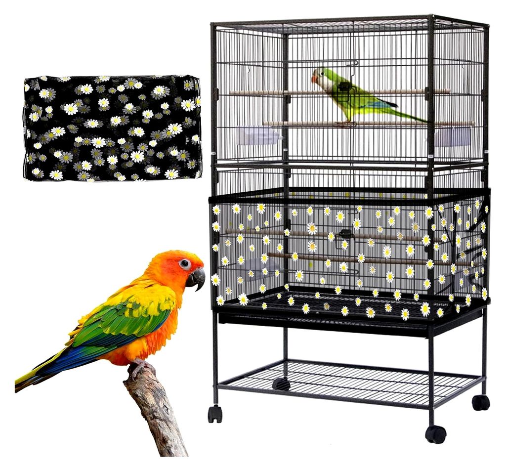 Verstellbare Vogelkäfigabdeckung, Extra großer Samenfänger für Vogelkäfige, Kordelzug-Vogelfutternetz für Kleintiere, Abdeckung für runde un...