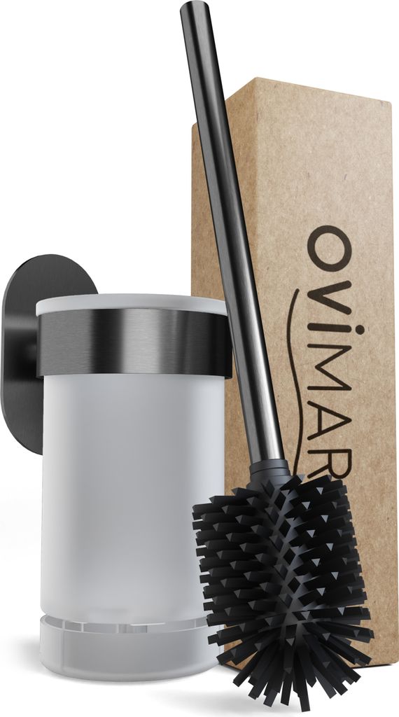 ovimar Toilettenbürste Glittertind | gunmetal | Wandhalterung ohne Bohren | Silikon Klobürste | WC Bürste mit Belüftungsfunktion | zum Kleben |...