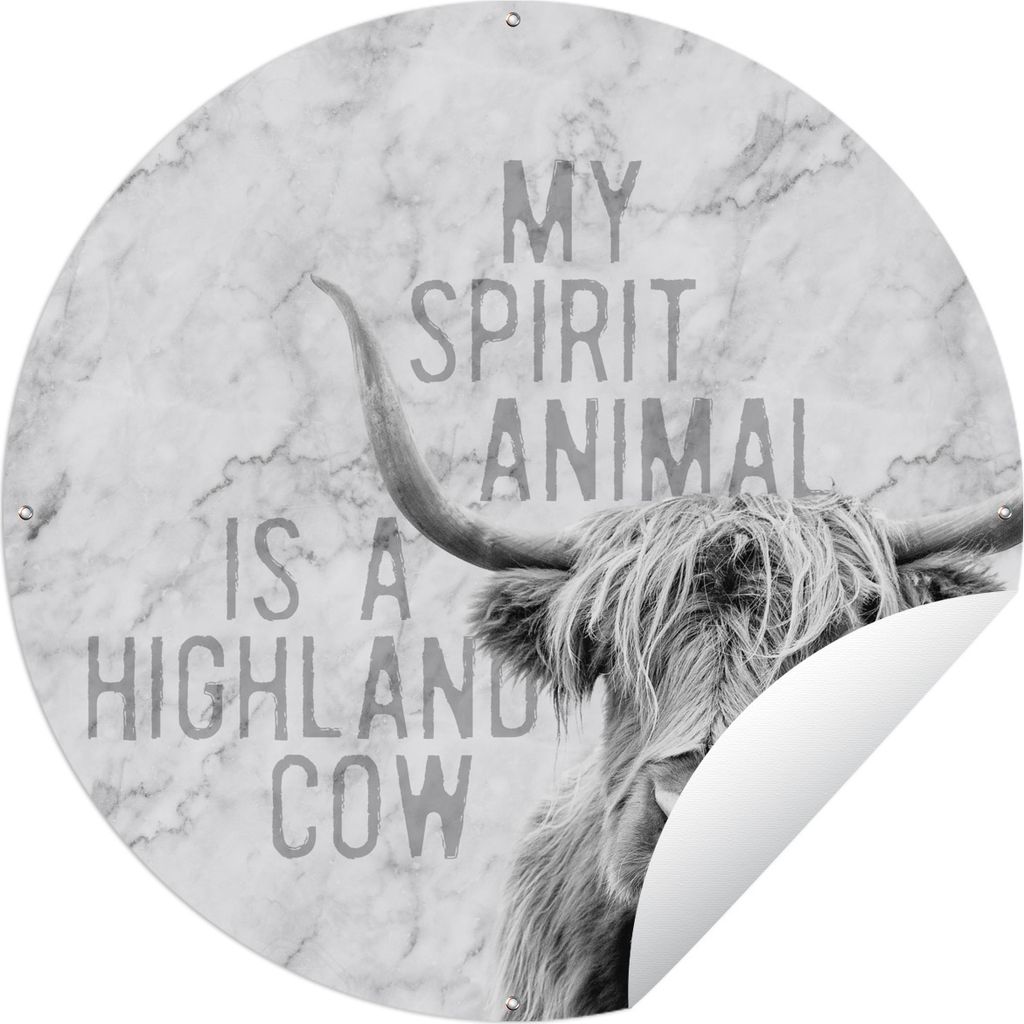 MuchoWow Gartenposter Outdoor-Poster Rund Marmor - Zitat - Schottischer Highlander Ø 90 cm Gartendeko Rundes Poster draußen