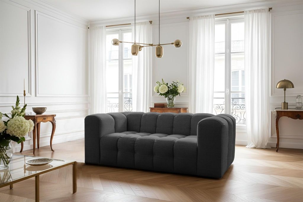 Sofa Designersofa SOLVIE 2-Sitzer in Stoff Moly Anthrazit