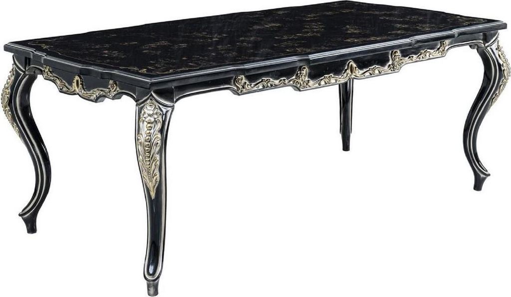 Casa Padrino Luxus Barock Esstisch Schwarz / Gold - Massivholz Esszimmertisch - Barock Esszimmer Möbel - Edel & Prunkvoll