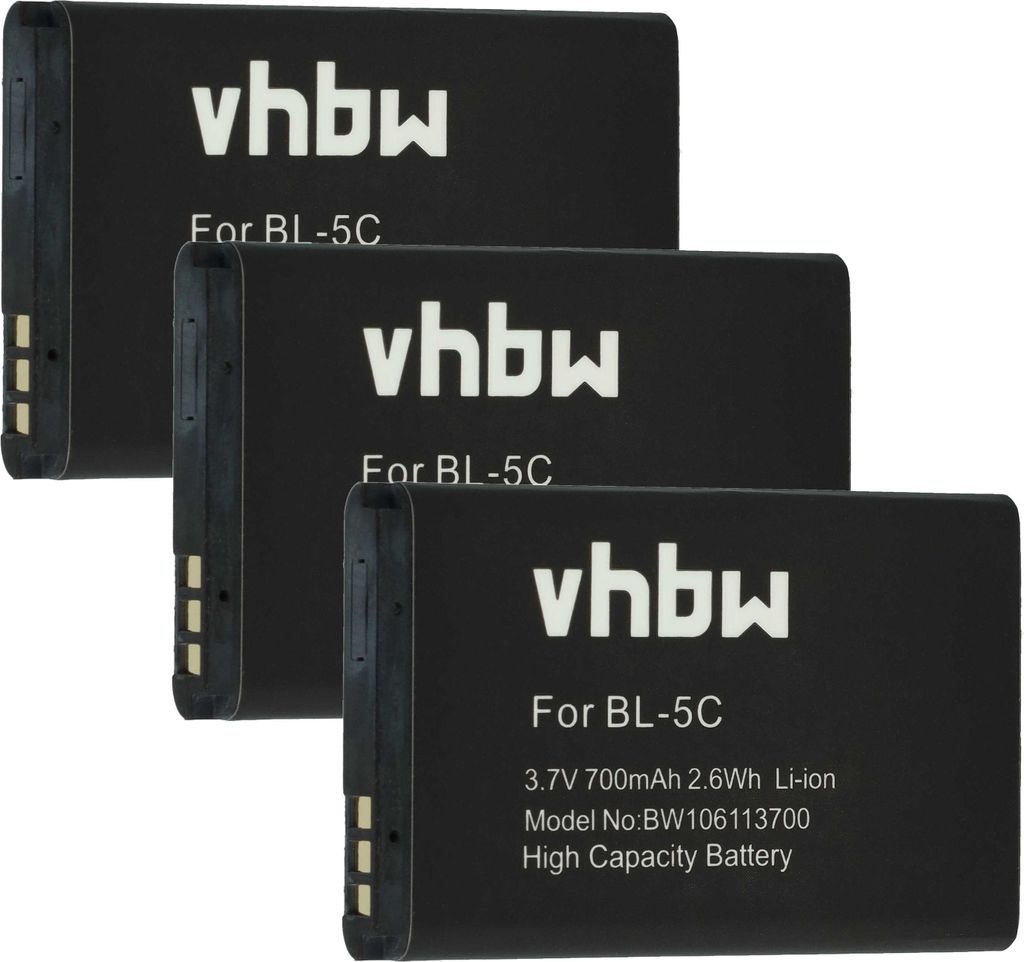 vhbw 3x Akku kompatibel mit Nokia 3109 Classic, 3110 classic, 3110 Classic, 3109 classic Handy Smartphone Telefon (700 mAh, 3,7 V, Li-Ion)