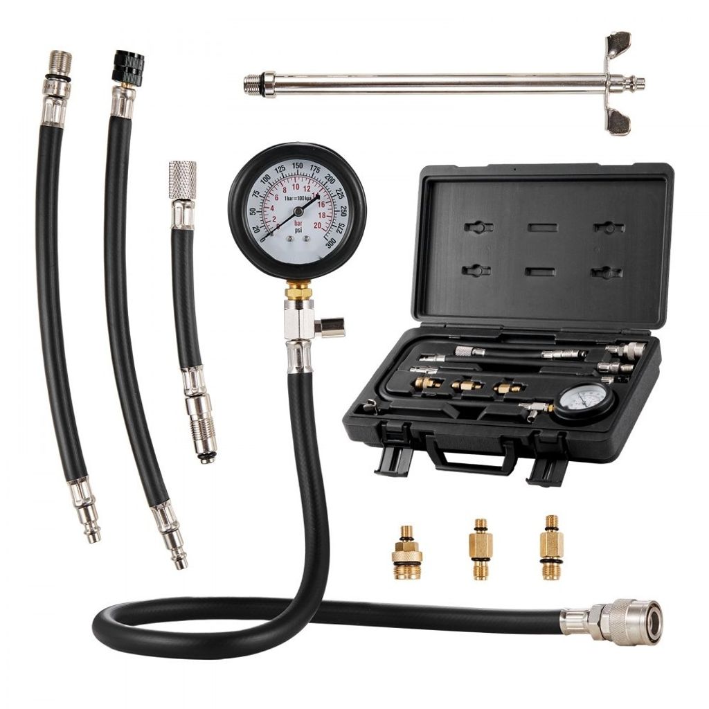 Verdichtungsmeister - Prüfgerät mit Manometer - 0-300 PSI 0-2000 kPa - Benziner - inkl. 3 Adapter