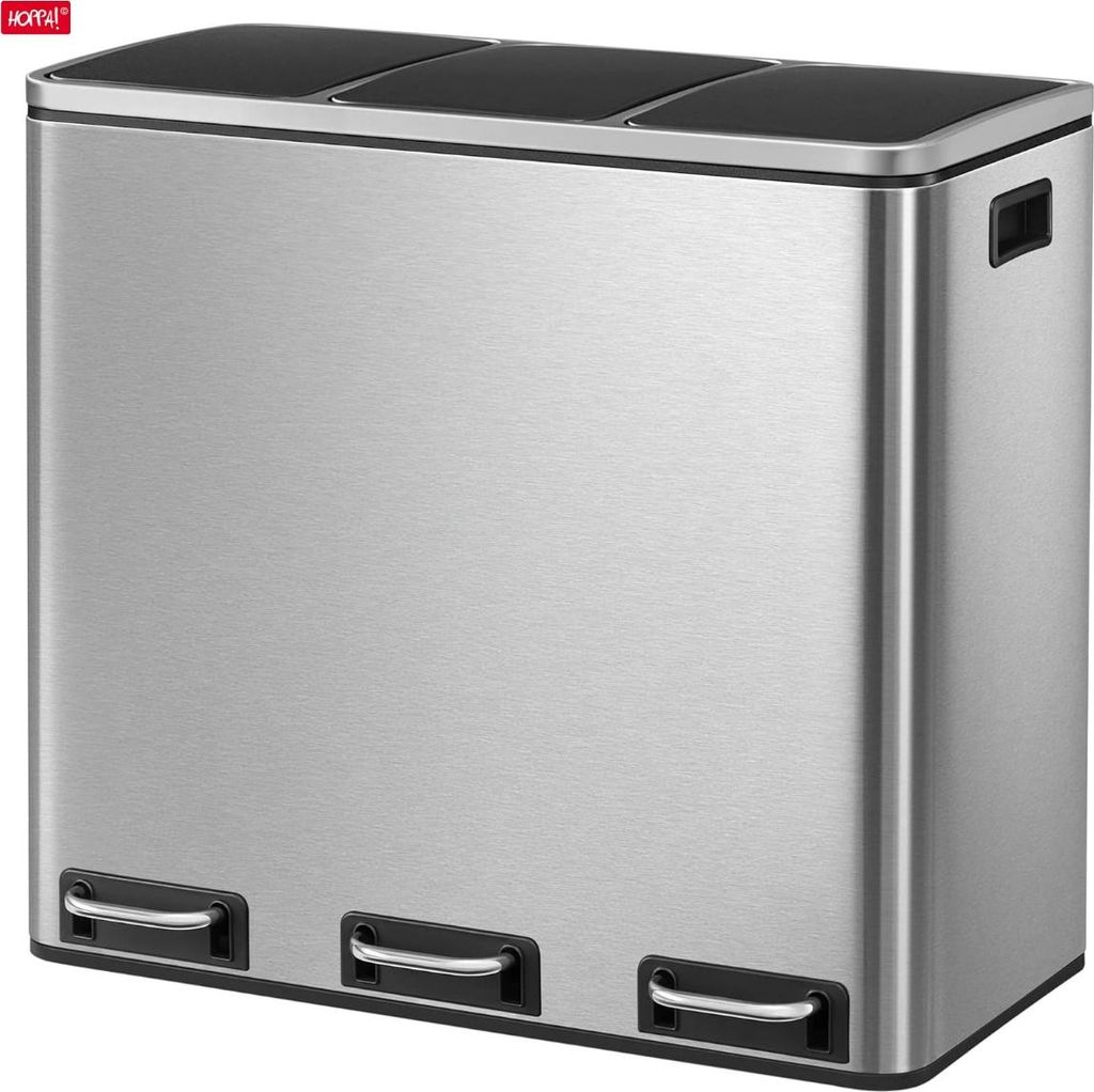 Hoppa! | Dreifach-Abfallbehälter | Silber - Edelstahl