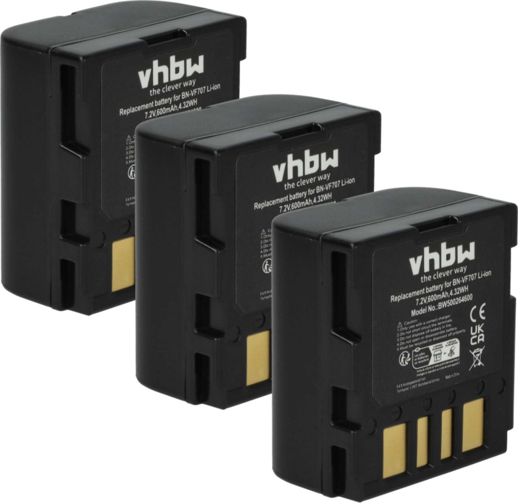 vhbw 3x Akku kompatibel mit JVC GR-D325EG, GR-D345EG, GR-D345, GR-D360EX, GR-D360, GR-D370EX, GR-D370 Videokamera Camcorder (600 mAh, 7,2 V, Li-Ion)