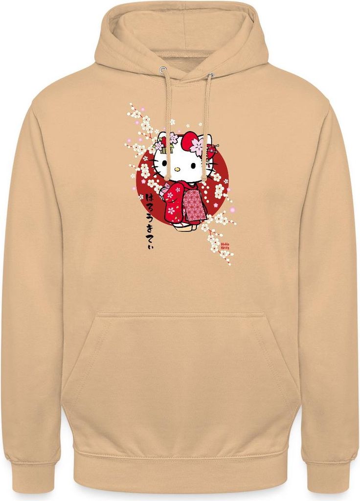 Spreadshirt Hello Kitty Japan Kimono Kirschblüten Uni Hoodie, L, Pfirsich