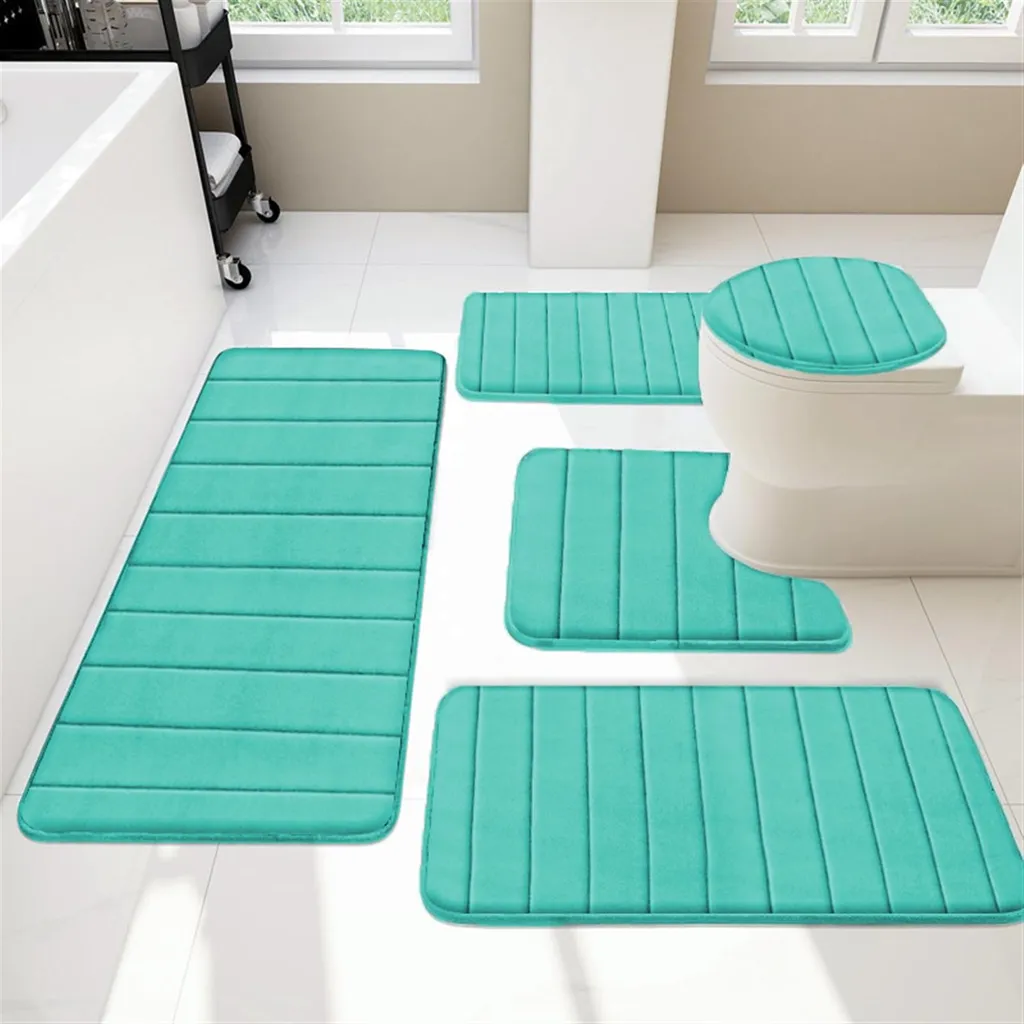 Set Tappeti Bagno 5 Pezzi Verde: Morbido, Antiscivolo e Super Assorbente