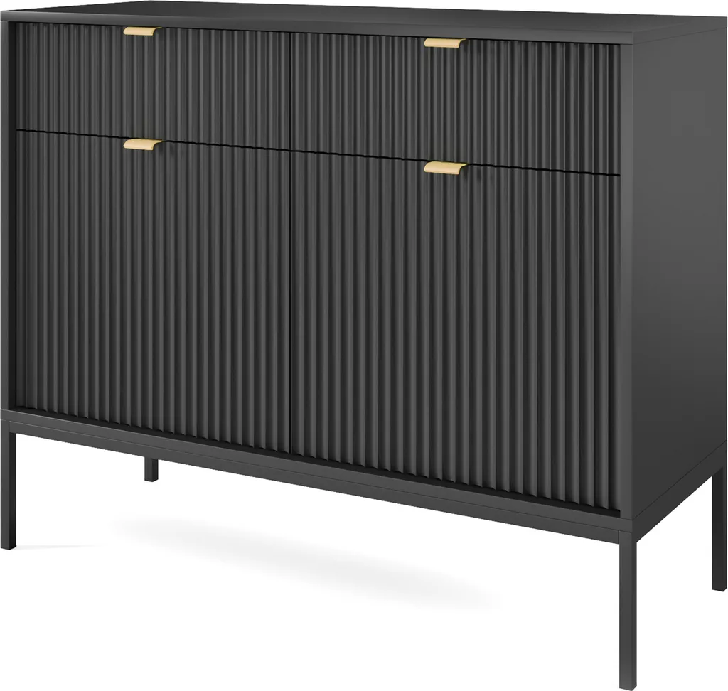 Buffet Gain de Place Noir Commode Anti-Désordre 2 Portes 2 Tiroirs