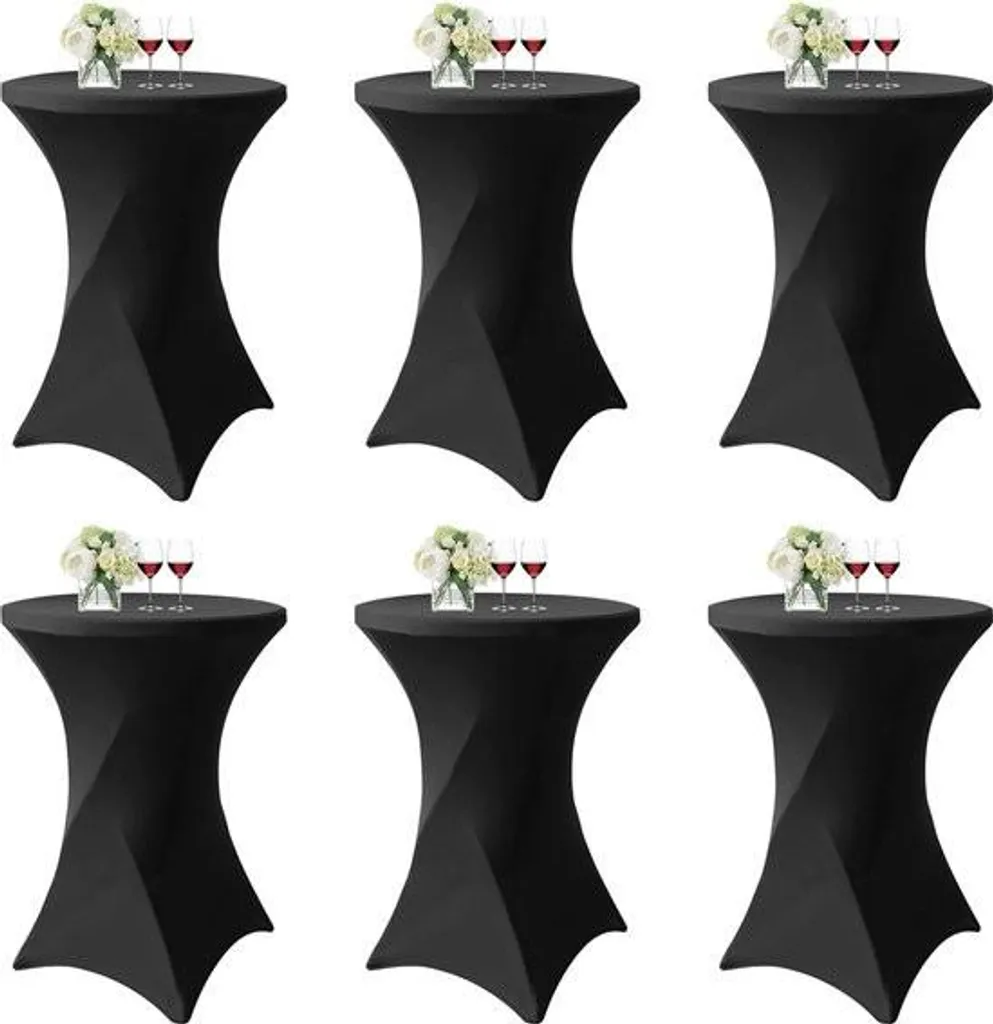 Housse de table stretch noire pour mariage et banquet - Lot de 6