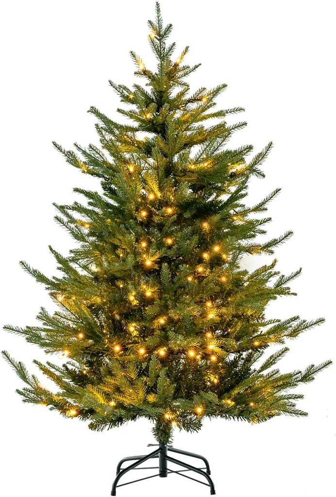Künstlicher Weihnachtsbaum 135 cm, 180 warmweiße LEDs, 8 Transformationsmodi, 386 Zweigspitzen, aus PE & PVC, Metallständer