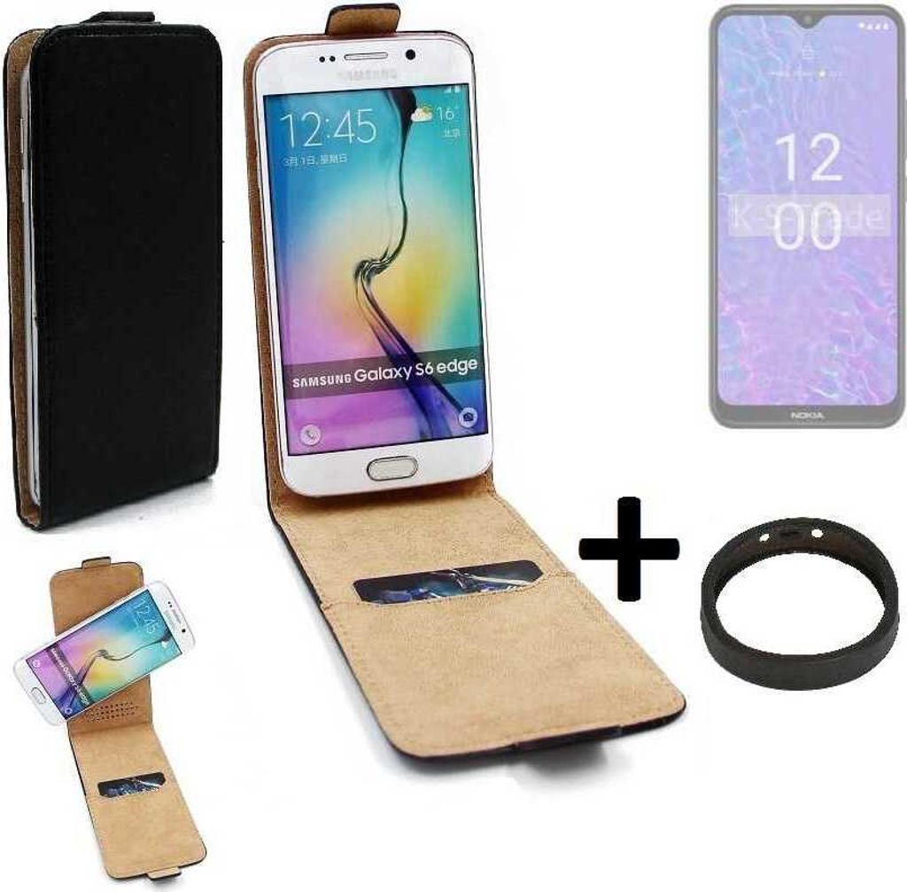 K-S-Trade TOP SET Handyhülle kompatibel mit Nokia C210 360° Flipstyle Schutzhülle Smartphone Tasche schwarz + TPU Bumper, Case Hülle Flip cover