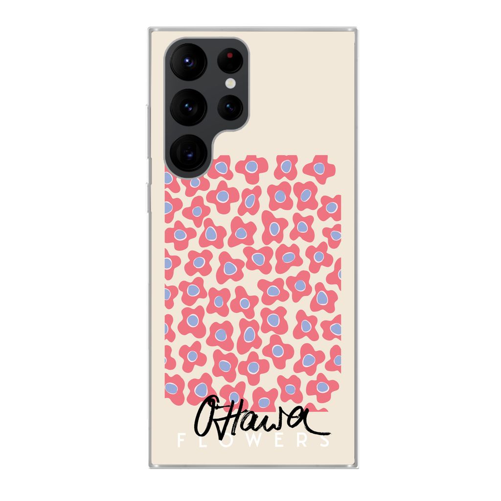 MuchoWow Handyhülle Schutzhülle Hülle für Samsung Galaxy S22 Ultra Blume - Muster - Rosa Silikon Softcase Handy Hülle - Abbildung