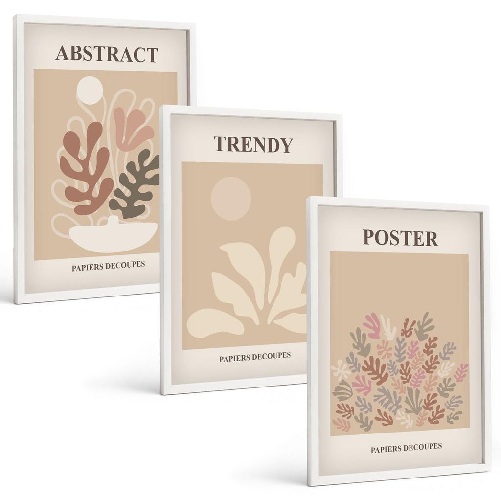 Bilder Set 3-teilig im weißen Rahmen – Wandbilder 3 Stück – gerahmte Poster für Wohnzimmer, Schlafzimmer und Flur – 40x60 cm – Pflanzenm...