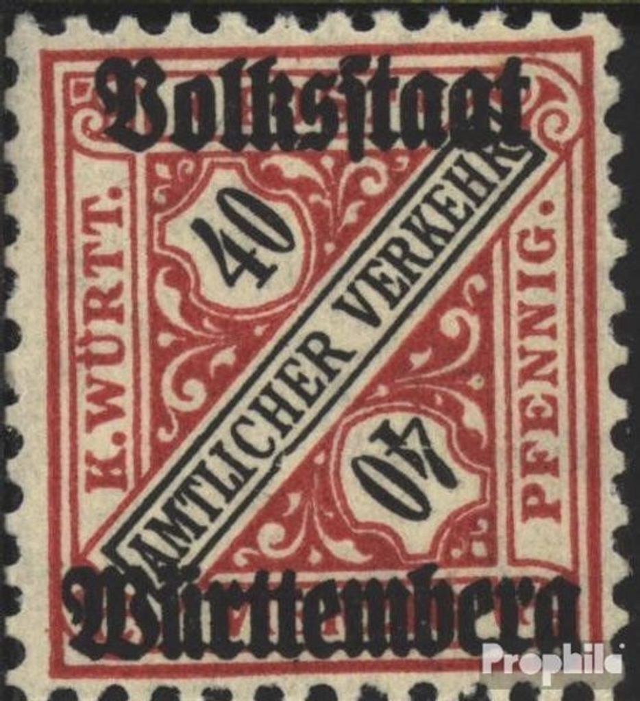 Briefmarken Württemberg 1919 Mi D268II, Einfassungslinie unter C aufgewölbt (Feld 95) postfrisch Ziffern in Schildern