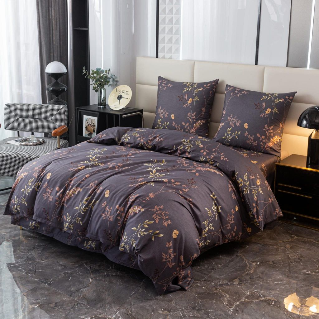 Baumwollbettwäsche 140x200 goldene Blumen Produktbild 