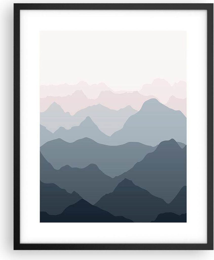 Gerahmtes Poster - Schwarzer Rahmen - Berge Grafiken Buntstift - 40x50 cm - Wand Bild - Wanddeko - Wandbilder - Kunstposter - Wandposter - Bilderra...