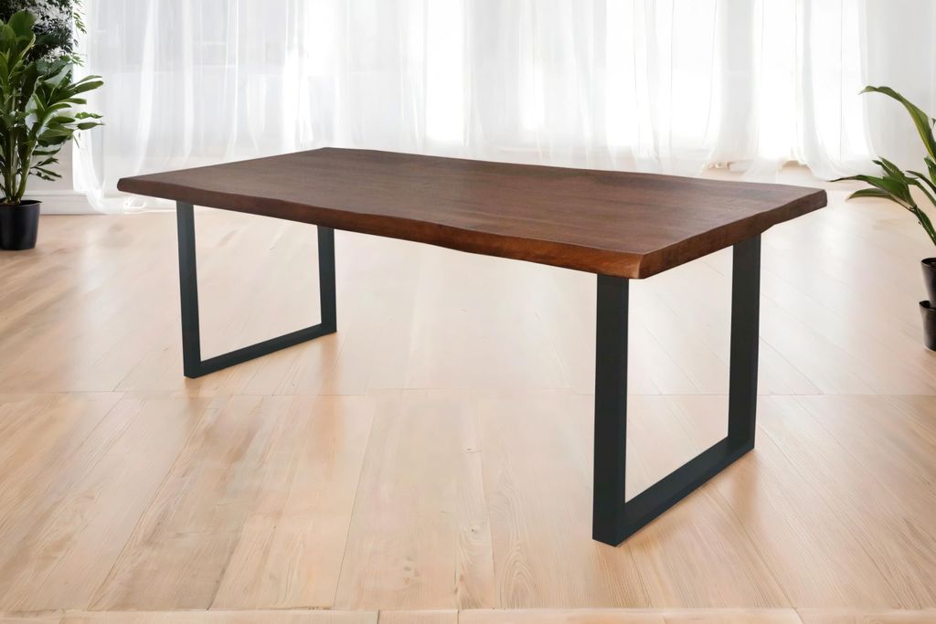 Esstisch Cali | 240 x 100 cm | Mangoholz | Farbe: Honig | U-Gestell Metall Schwarz | Massivholz mit Baumkante | pflegeleichter Baumkantentisch/Essz...