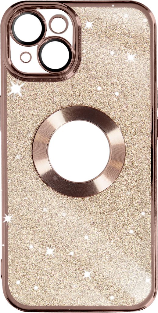 Apple iPhone 14 Plus Glitter Silikonhülle mit Chromumrandung – Rosegold