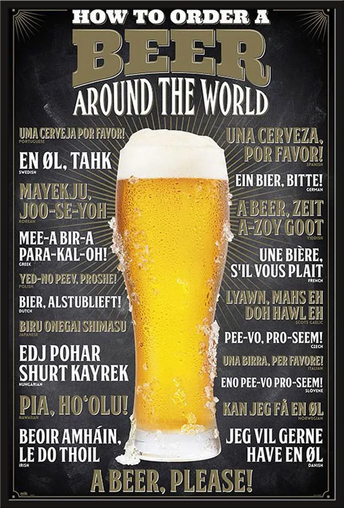 Poster Bière du Monde avec Cadre Noir Shinsuke pour Décoration Cuisine
