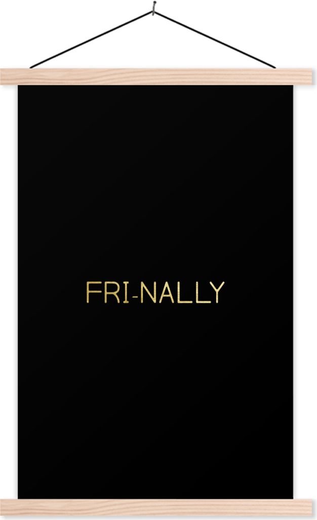 MuchoWow Textilposter Zitat - Freitag - Gold - Schwarz 120x180 cm mit holzfarbenen Rahmen - Textil-Plakat