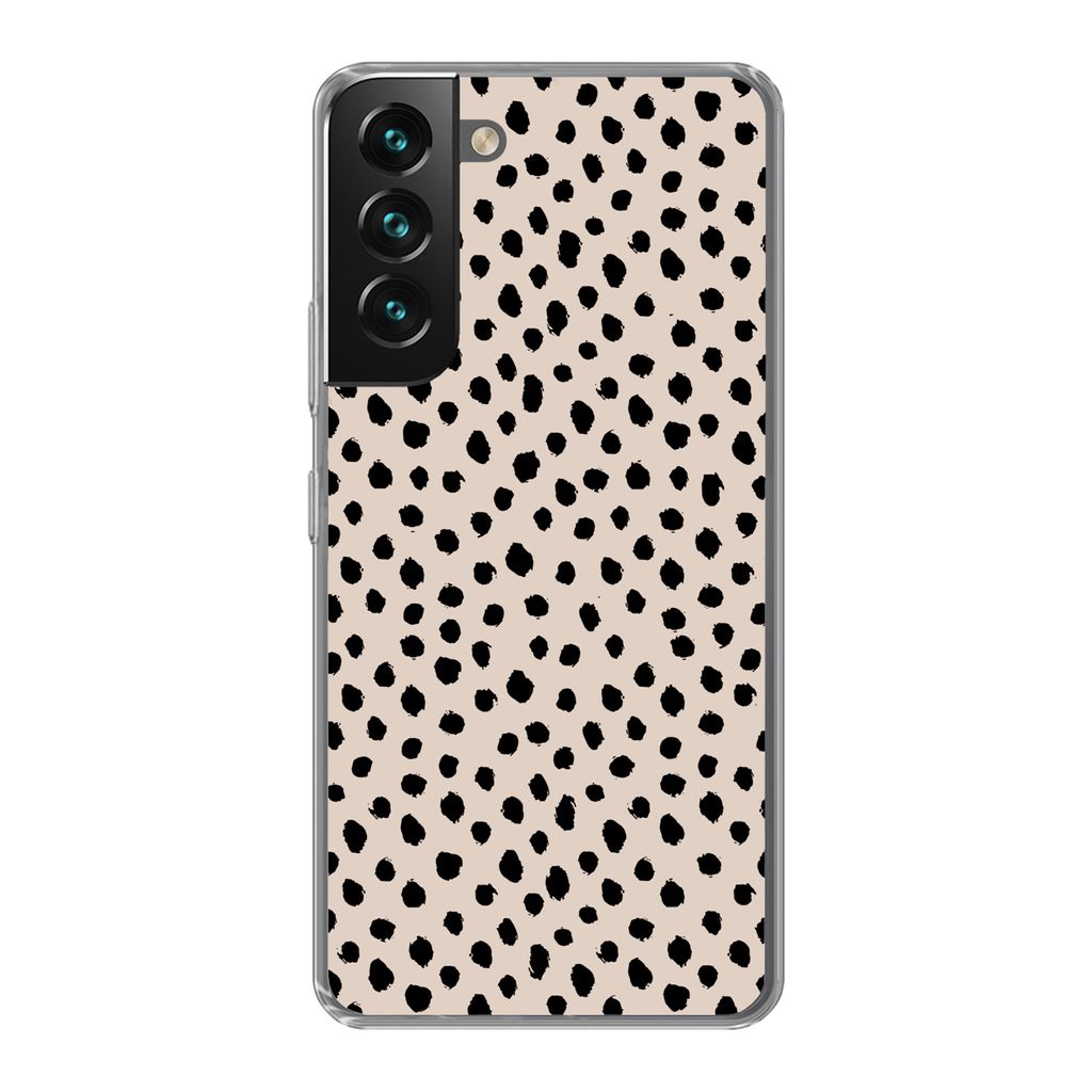 MuchoWow Handyhülle Schutzhülle Hülle für Samsung Galaxy S22 Polka dots - Schwarz - Beige Silikon Softcase Handy Hülle - Mobiltelefonhülle