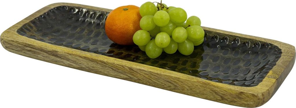 Tablett - Dekotablett - rechteckig - Mangoholz - emailliert - L: 35cm - H: 2,7cm - natur, grün