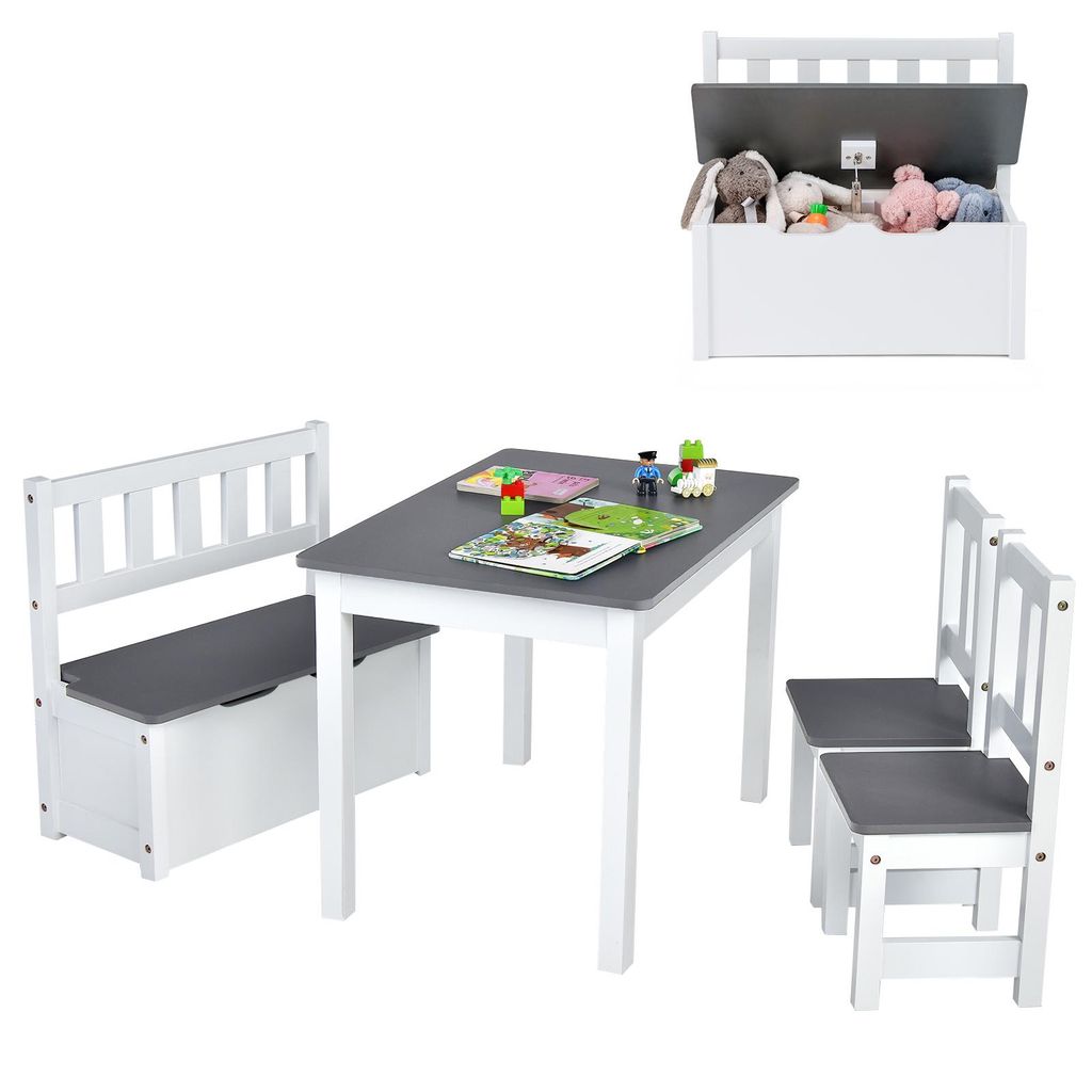 COSTWAY 4 TLG. Kindersitzgruppe mit Stauraum, Kindertisch Produktbild 