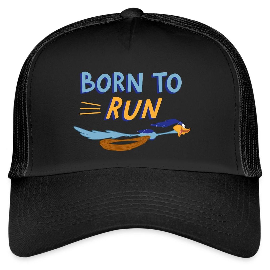 Spreadshirt Looney Tunes Road Runner Born To Run Trucker Cap, One size, Schwarz/Schwarz