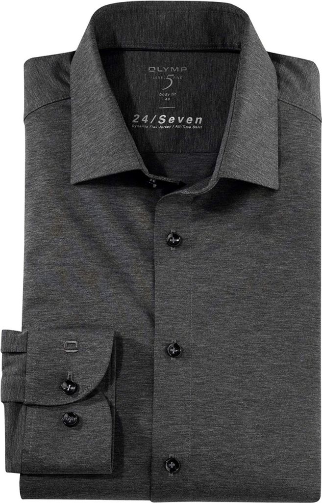 Olymp Level 5 Five Hemd meliert figurbetont grau Jersey