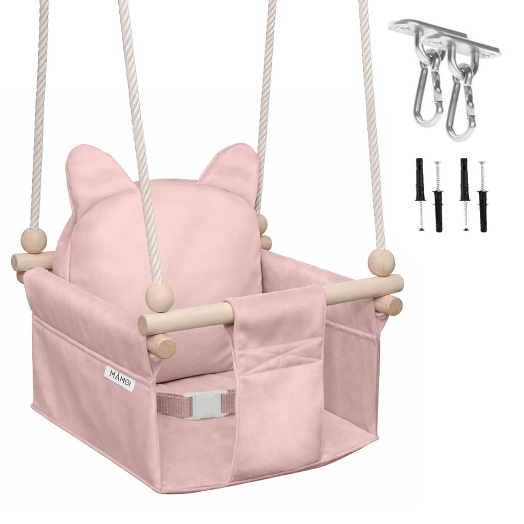 MAMOI Kinderschaukel mit Sicherheitsgurt, höhenverstellbar 150–190 cm, Schaukel für Zuhause, stabile Konstruktion, Velours-Sitz