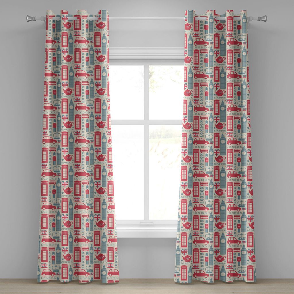 ABAKUHAUS London Ösenvorhang, Populäre britische Kultur-Elemente Retro- Farben-Flaggen-kopierte Herzen, Dekorative 2-Panel-Fenstervorhänge, 280 ...