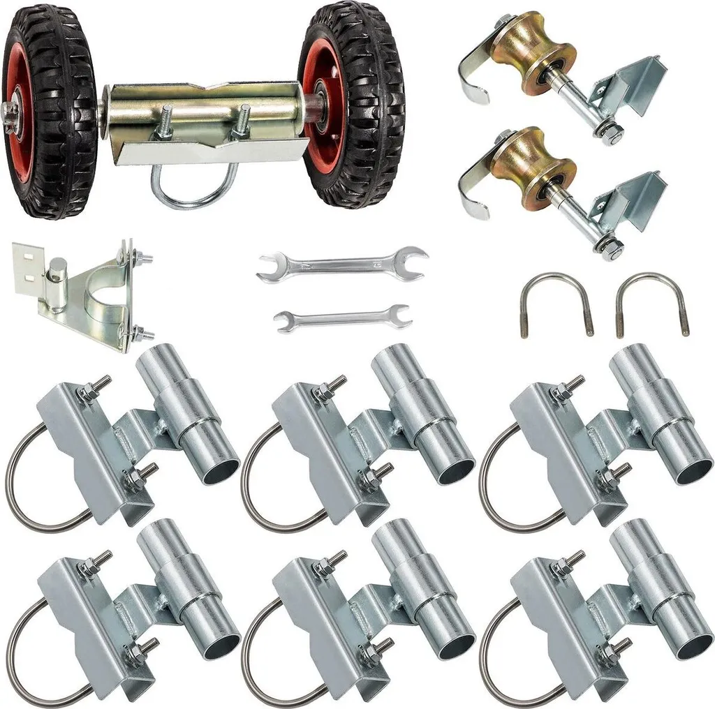 Kit portail roulant à mailles avec 2 roues en caoutchouc et 6 supports